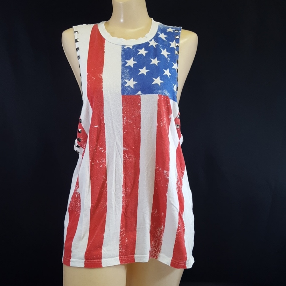 Forever 21 Tank Top Blouse (M) Flag Studded Cotton - Picture 1 of 6